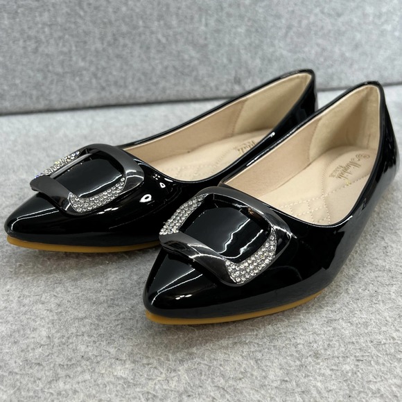 Miqibili  Buckle Toe Slip On Flat - Black Patent -Women Size 8.5 *NEW - Picture 2 of 14
